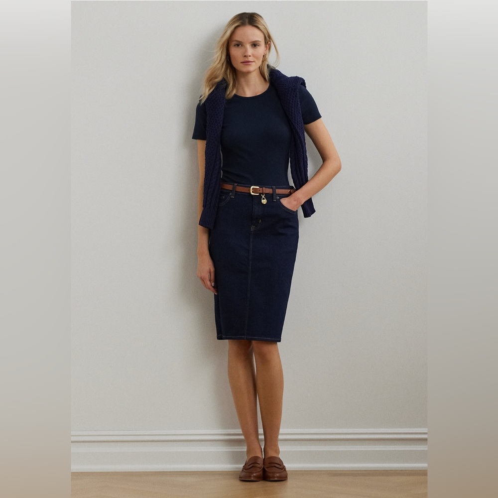 Ralph Lauren Black Label Blue Knee-Length Pencil Skirt, stretch